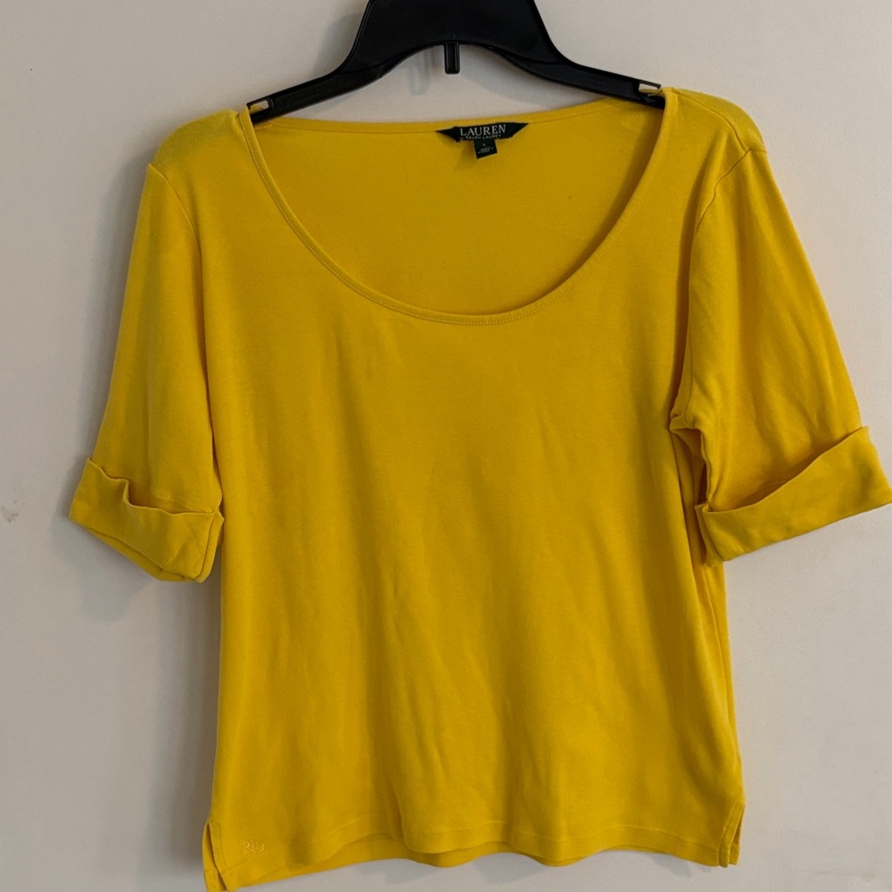 Lauren Ralph Lauren Bright Yellow Scoop Neck Short Sleeve Top